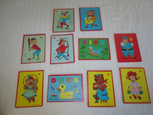 Vtg. Warren Puzzles 510 BUILT-RITE Children's CARDBOARD 10 PUZZLE SET in Box