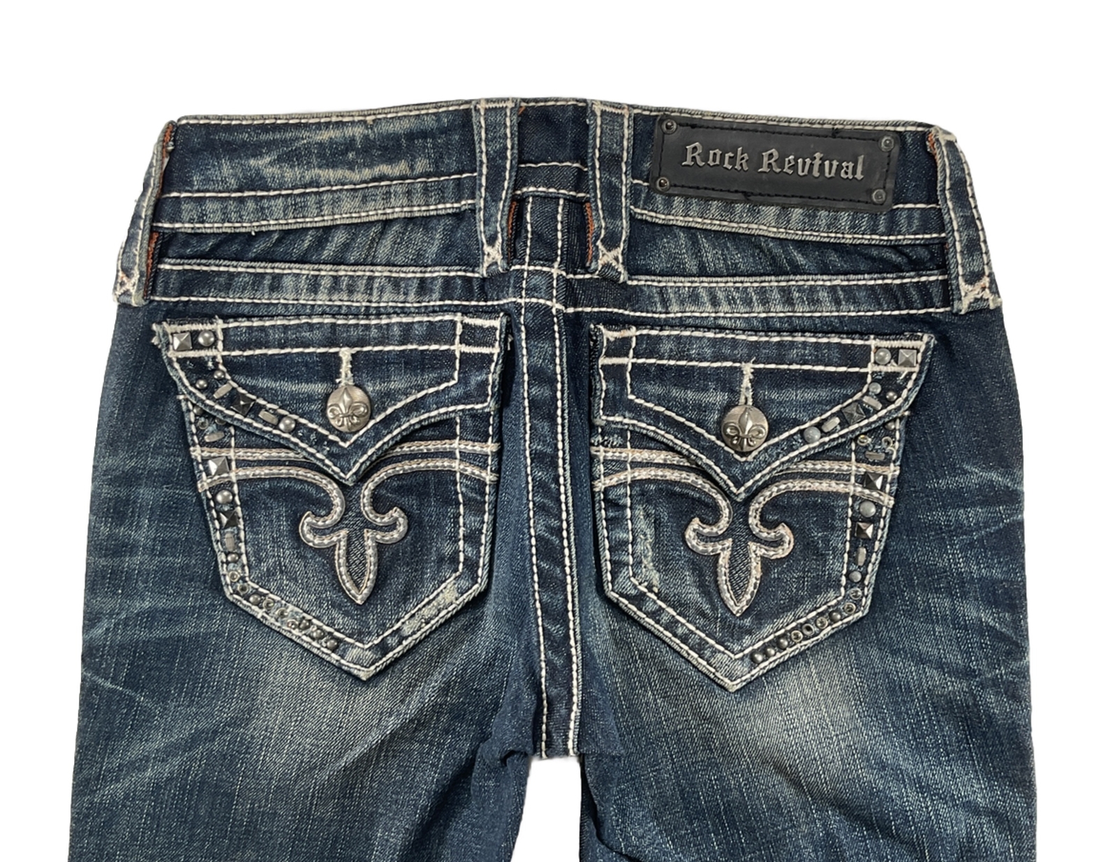 Rock Revival Jeans Noelle Skinny Low Rise Studded Flap 26 x 32 DEFECT-SHARPIE!