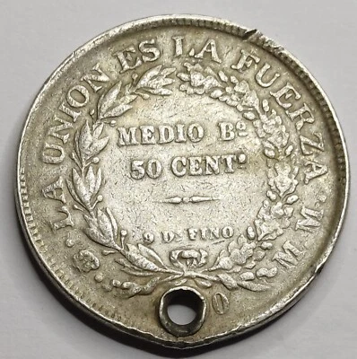 Rare Monnaie Argent, 50 Centavos 1900 - BOLIVIA (2) - Photo 1/2