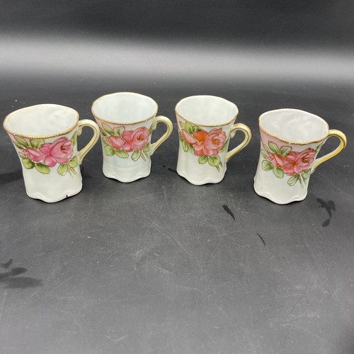 Vtg Nippon Hand Painted Porcelain Chocolate Pot/ 4 Cups & Saucers : Pink Flowers - Picture 6 of 13