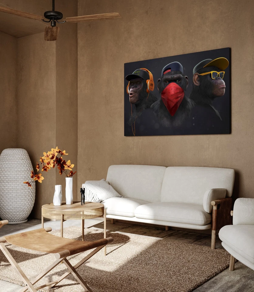 Banksy 3 SWAG Affen Monkey Street Art Leinwandbild Wandbild Bilder Leinwand Bild - Bild 2 von 4