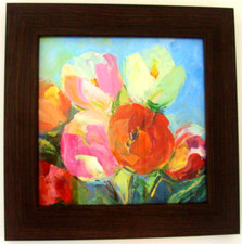 Tulips Framed Original Oil Painting Floral Wall Art Decor Cardboard 8x8 inches