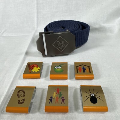 LOT of 6 Boy Scouts BSA Cub Scout Belt Merit Badge Adventure Loop Slides W/ Belt