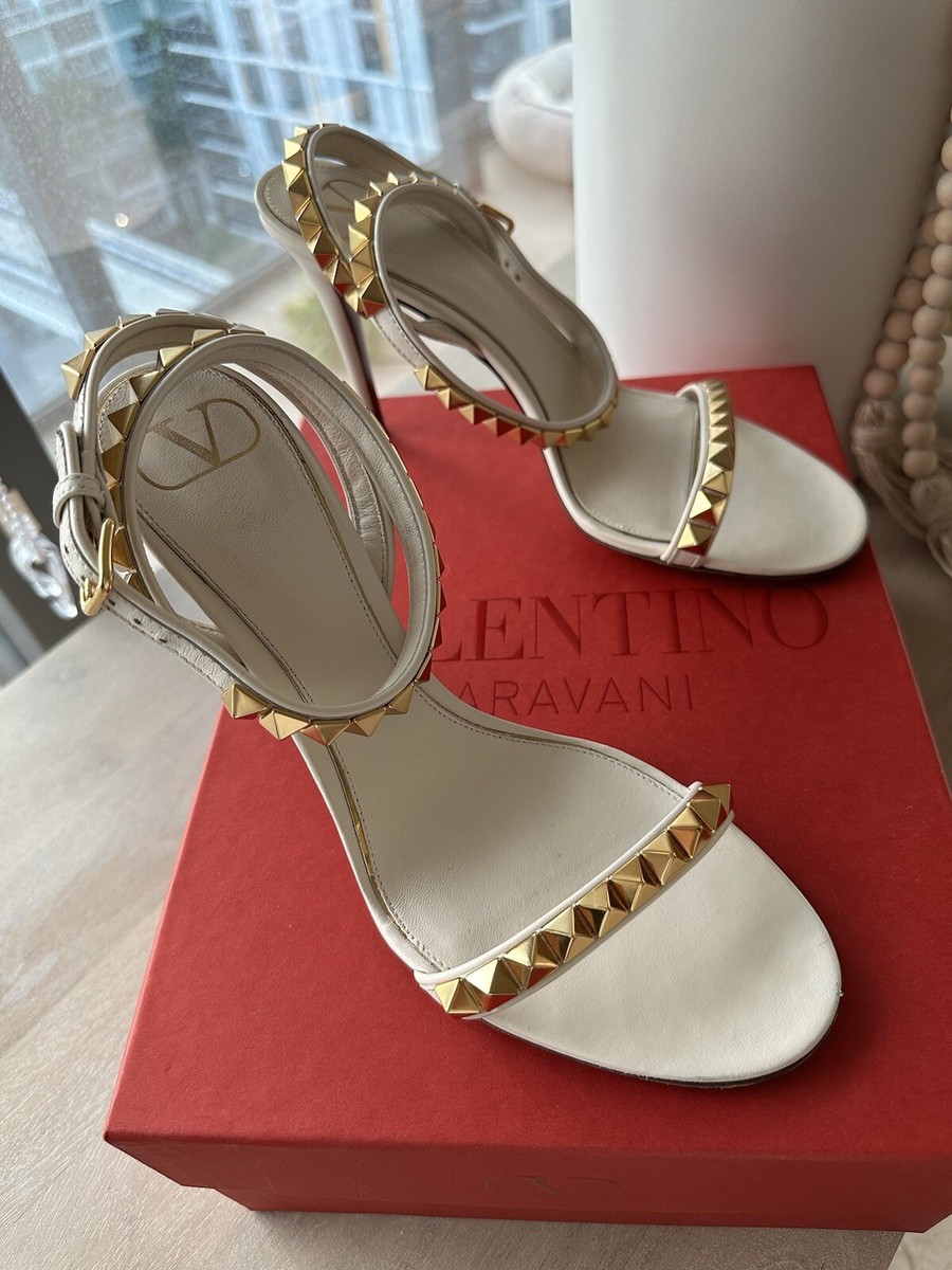Valentino Rockstud Sandal With Ankle Strap Light Ivory Size
