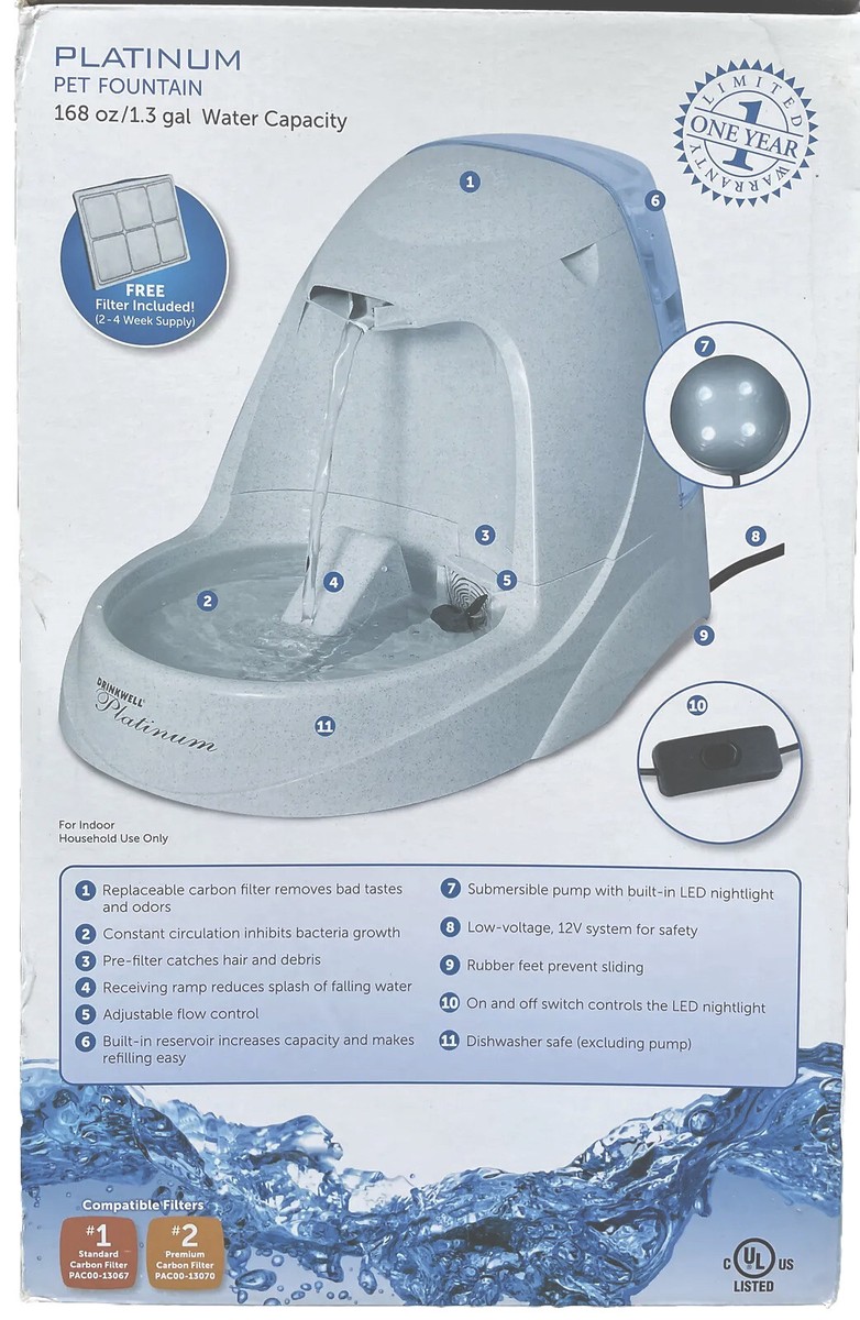 PetSafe Drinkwell Platinum Pet Water Fountain, 168 oz Bright LED Nightlight  Pump