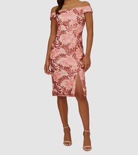 Adrianna Papell Women's Pink Sequins Embroidered Off-Shoulder Dress Size 14