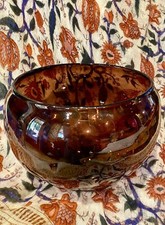 Vtg Heavy Handblown Purple/ Amber PEDESTAL Rose/ Fruit BOWL 9" Pontil Blenko 