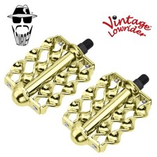 VINTAGE LOWRIDER BICYCLE DOUBLE FLAT TWISTED PEDALS 1/2 IN GOLD.