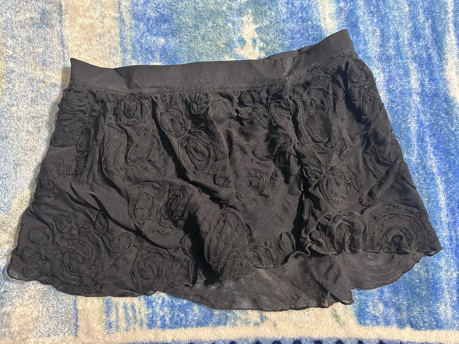 💯Silk Black Flowy Lacy Mini Skirt By Benetton