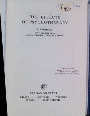 The Effects of Psychotherapy International Series of Monographs in Experimental 