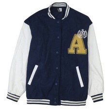 H&M Men Blue Varsity Jacket Size S Polyester Snap Button College Style