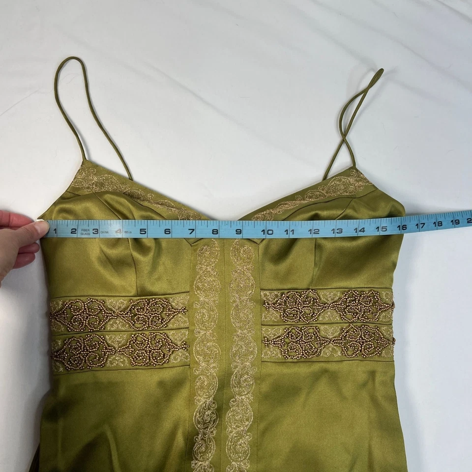 复古 Nicole Miller 系列缎面懒人连衣裙绿色串珠刺绣丝绸 6 — 第 4/4 张图片
