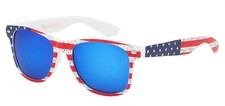 American Flag Sunglasses Comfort Spring Hinge White Frame USA Blue Mirror Lens