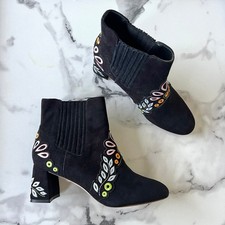 Sophia Webster Liliana Black Suede Embroidered Booties Size 38.5