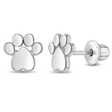 My Furry Friend Dog Paw Kids / Girls Earrings Screw Back - Sterling Silver