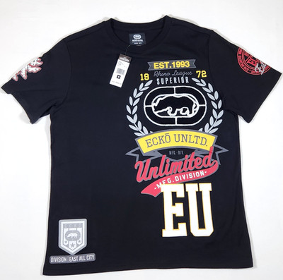 Ecko Unltd. Men's Black Embroidered ''Rhino League'' Superior T-Shirt - M