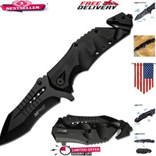 Durable 3.75" Black Blade Folding Knife - Spring Assisted Emergency Ready