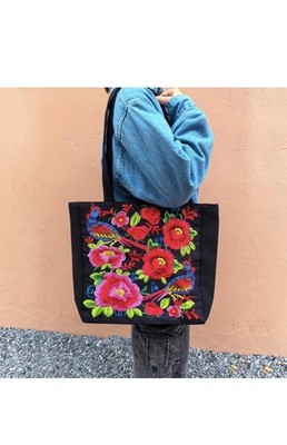 Floral Hobo Bag Mexican Red  Blue And Green Floral Embroidered Large  bags