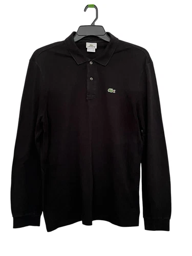Lacoste Classic Pique Polo Shirt Large FR 5 Black Crocodile Logo Long Sleeve - Picture 2 of 7