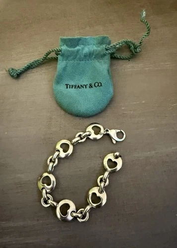 Tiffany & Co. Sterling Silver Open Heart Link Bracelet 8-inch 1999