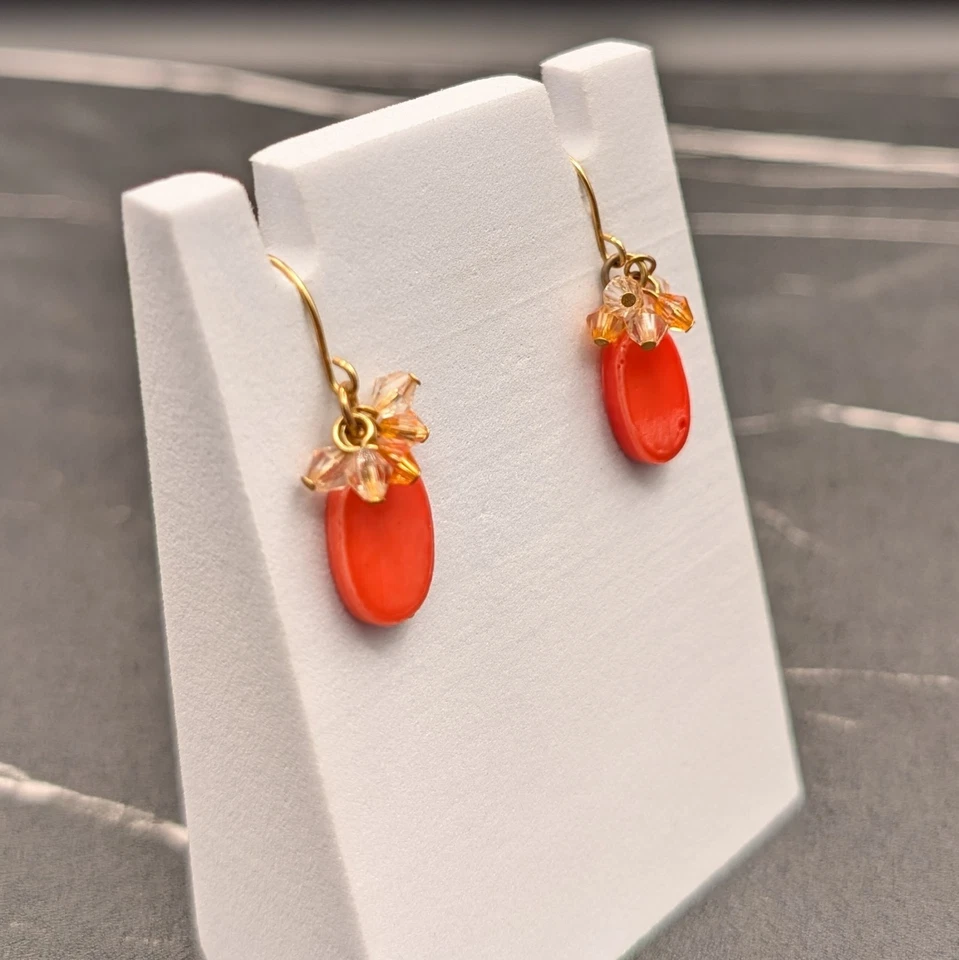 Pendientes Colgantes Cuentas Naranja con Racimo de Cristal Tono Dorado Otoño Boho Foto 2 de 4