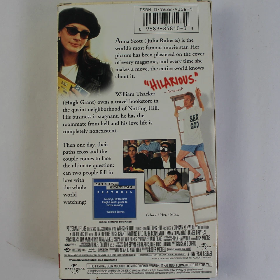 Notting Hill Special Edition VHS Tape Julia Roberts Hugh Grant - Good Condition - Image 2 of 4