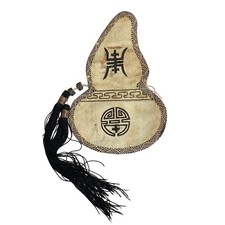 SMALL ANTIQUE CHINESE EMBROIDERED SILK DOUBLE GOURD SHAPE SHOU SYMBOL BAG PURSE