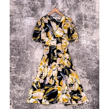 Amour Vert Dress XS Womens 100% Silk Abstract Print Button Down Midi Puff Sleeve