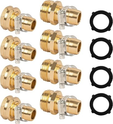 4 Sets Garden Hose Repair Connector Clamps Fits 3/4'' or 5/8'' Male Female Fitting