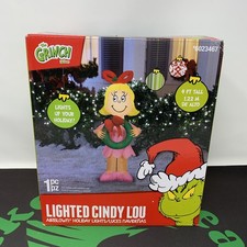 Dr. Seuss The Grinch Cindy Lou Who W/ Wreath 4 Ft Lighted Christmas Inflatable