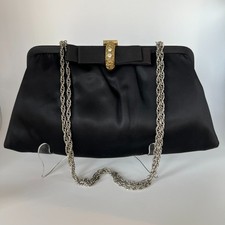 VTG Ande Black Satin Evening Bag Janette Nutley NJ Chain Clutch Purse