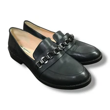 Karl Lagerfeld Paris Size 6.5 Yannick Mini Stud Chainlink Black Leather Loafers