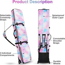 Bosynoy Ski Bag With Wheels, Padded Waterproof Roller Snowboard Bag For Air Trav
