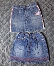 2 Vintage 90s Y2K Girls Denim Skirt  Skort 6X Stretch Waist Embroidered Preppy