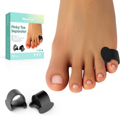 Welnove Pinky Toe Separator, 12 Pcs Black Gel Toe Spacers Bunion Corrector