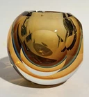 Vintage Murano Sommerso Blown Glass Candle Holder Faceted Ball Brown Amber