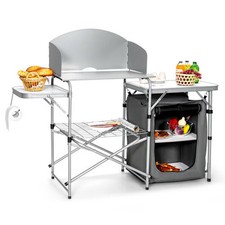 Foldable Outdoor BBQ Portable Grilling Table With Windscreen Bag-Gray - Color: G