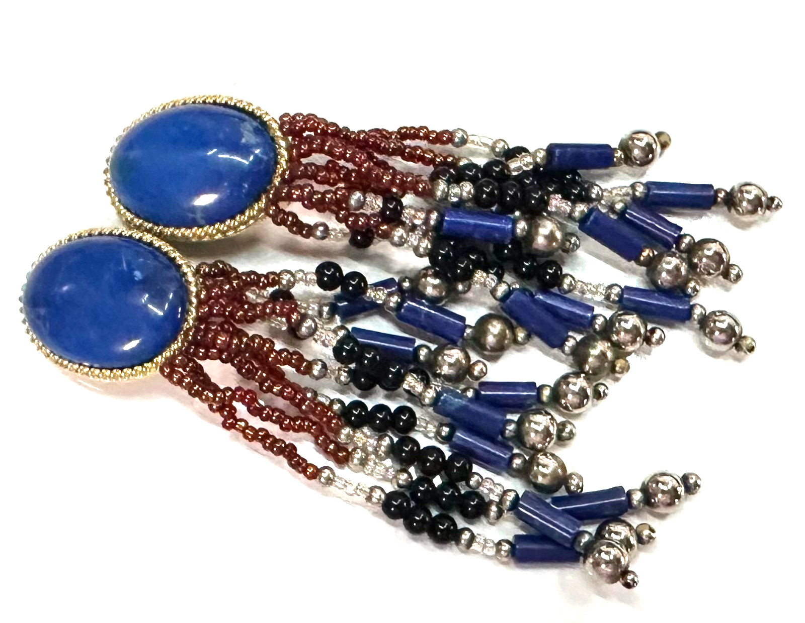Vtg Costume Gold Tone Beaded Dangle Clip-on Earrings Jewelry Lot M