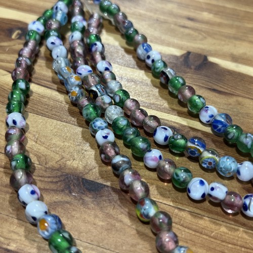 Vintage Art Glass Italian Beads 6 In Strand Multicolor Rose Flower Beads