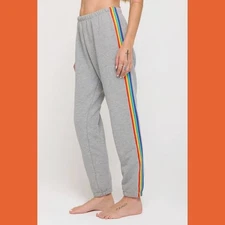 Spiritual Gangster Luna Rainbow Sweatpants Stripe Lounge Jogger Grey Size Large