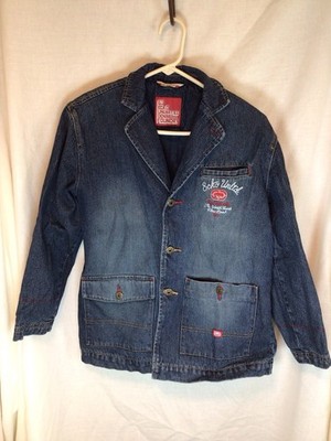 Ecko Unltd Foundry Jean Blazer Jacket Mens M Dark Wash Button Front Workwear