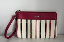 BONIA Women?s Red White Stripe Leather Wristlet Clutch Wristlet Bag good cond