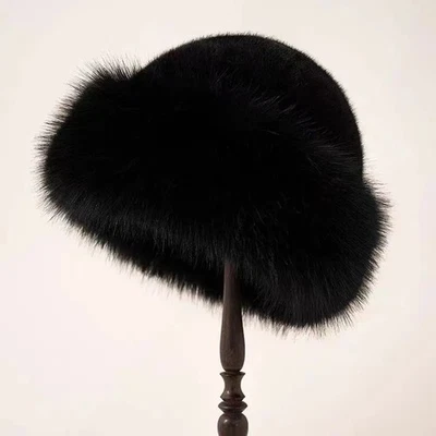 Warm Winter Faux Fur Bucket Hat for Women Fluffy Plush Fisherman Panama Cap