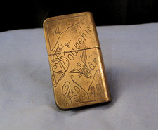 TRENCH ART VINTAGE BRASS PETROL POCKET LIGHTER 1914 SOUVENIR OF WAR