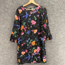 Old Navy Dress Women S Small Black Floral Shift Short Hook & Eye Long Sleeve