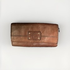 Fossil Long Live Vintage 1954 Brown Women's Flap Clutch Wallet Cow Hide Leather