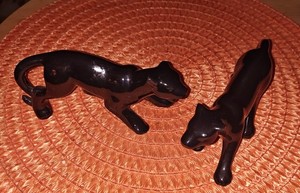 Ceramic Panther jaguar Figurines Black  lot of 2 Decorative Collectible MCM