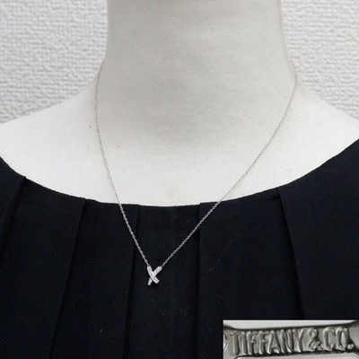 Tiffany & Co. Pt950 diamond pendant necklace kiss - Auth free