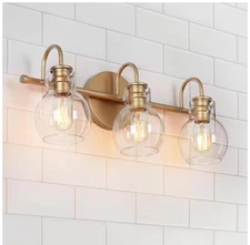 LNC Robb Modern 3-Light Gold Bathroom Vanity Light with Glass Shades