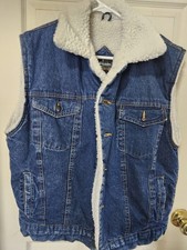 Denim Truckers Vest Sherpa Lined Mens Medium 1980s